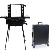 Косметический чехол, светодиодный, зеркальный, освещенный, для макияжа, Дорожный Чехол для костюма, портативный туалетный столик с ножками, чемодан на колесиках