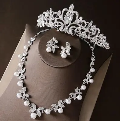 2017 New Silver Crystal Necklace Earrings for Women Wedding Jewelry Sets Whit K Plated Bridal Jewelry Sets With Tiaras & Crowns (4)