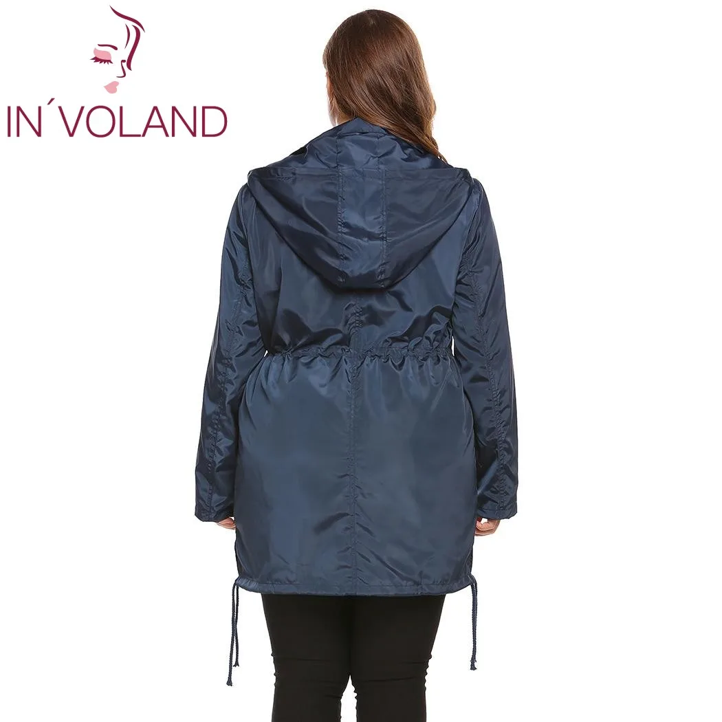 IN'VOLAND женский плащ куртка размера плюс XL-4XL весна осень легкий с капюшоном шнурок свободный водонепроницаемый пальто большой размер