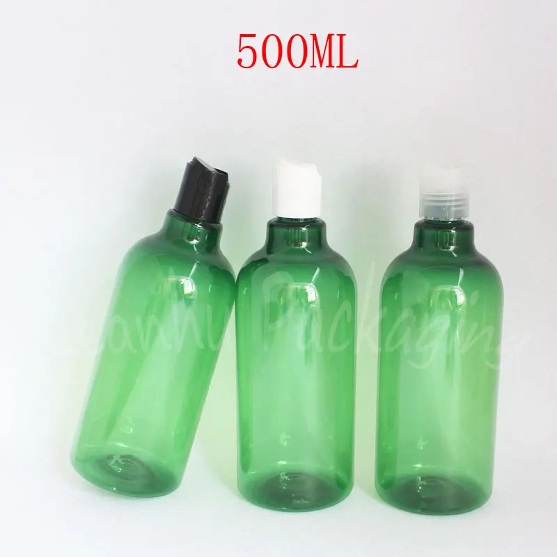 

500ML Green Plastic Bottle Disc Top Cap , 500CC Makeup Sub-bottling , Shampoo / Lotion Packaging Bottle ( 14 PC/Lot )