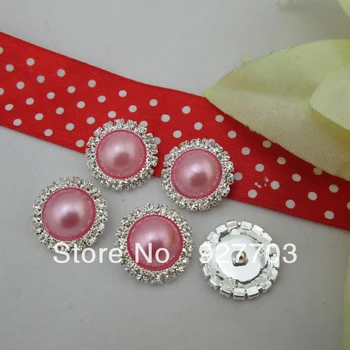 

(CM536 17mm) Wholesale 100 X Round Hot Pink Pearl Rhinestone Button