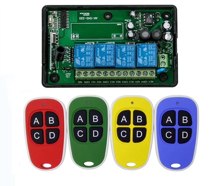 

AC85v~250V 110V 220V 4CH RF Wireless Remote Control Relay Switch Security System Garage Doors Electric Doors 4 * color remote