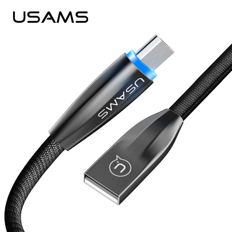 USAMS Micro USB cable Smart Full-charge Prompt Cable Auto Change Light Micro Cable for Samsung Xiaomi Smart charge & sync