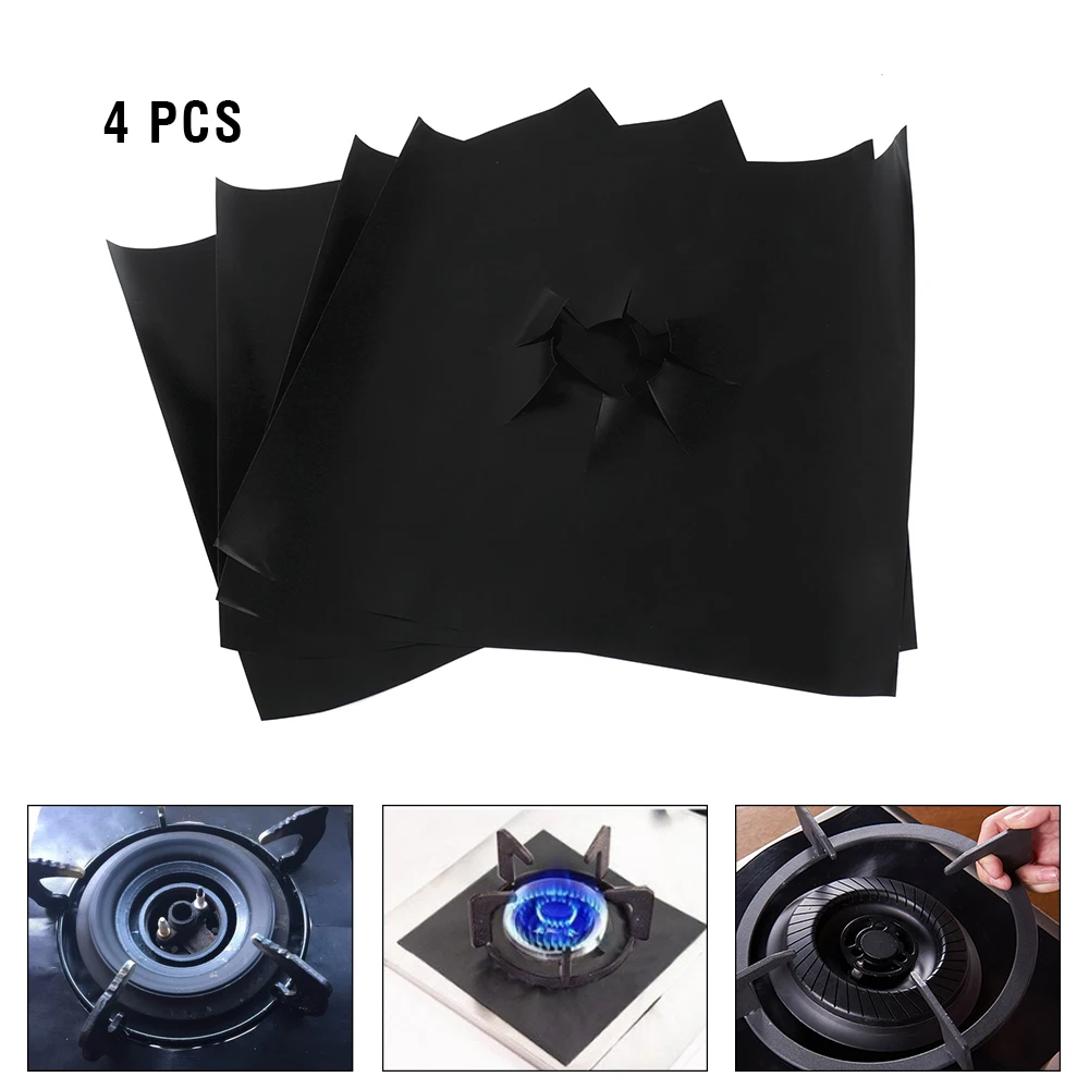 4pcs Glass Fiber Gas Stove Protectors Reusable Gas Stove Burner Cover Liner Mat Pad File
