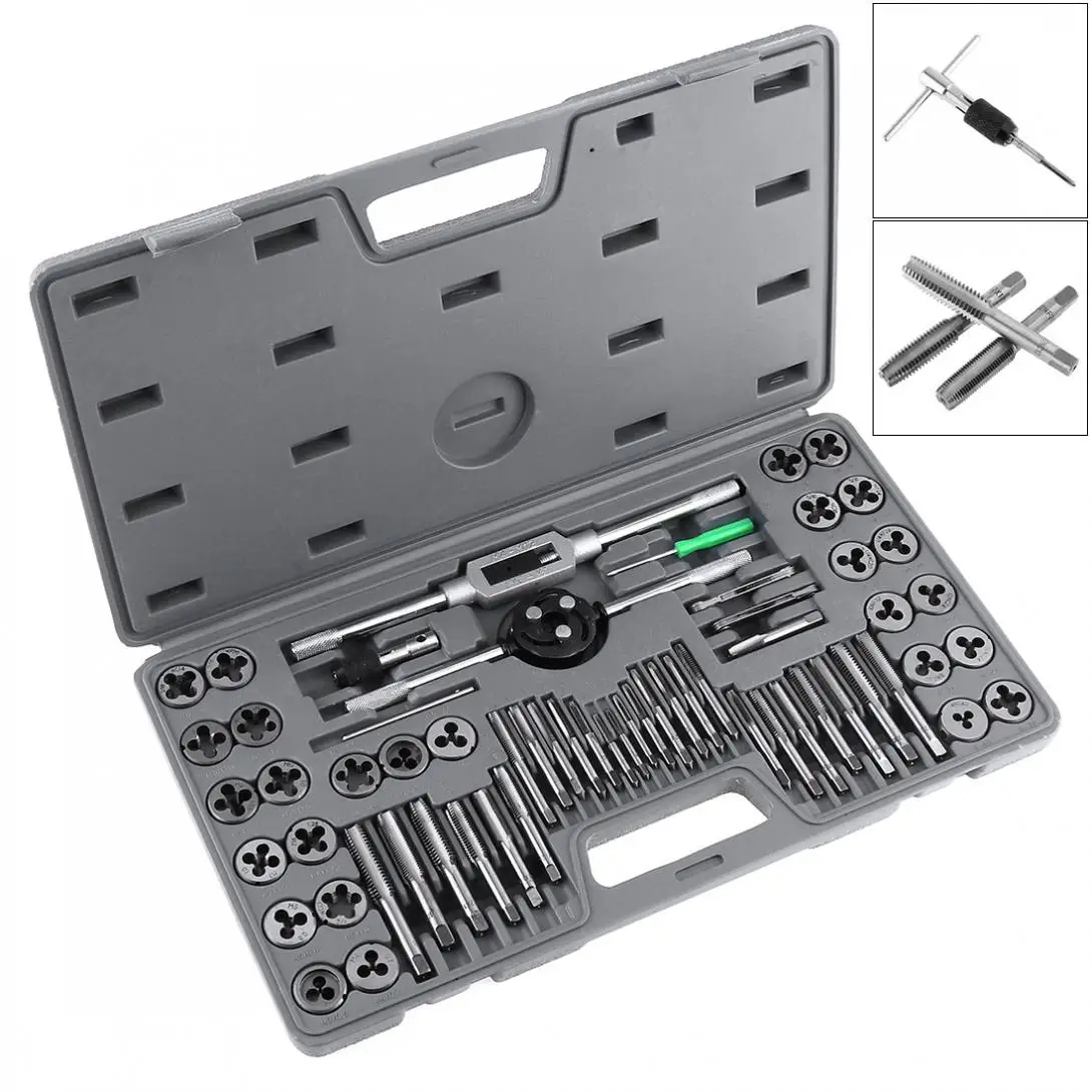 

60pcs/set Multifunction Alloy Steel Metric and British Screw Tap & Die Thread Cutting Tapping Hand Tool Kit with Plastic Box for