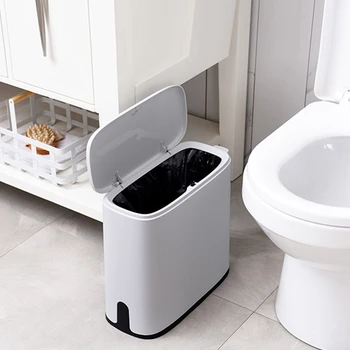 

11L Trash Can Bathroom Waste Bin Toilet Dustbin Trash Basket Garbage Bucket Garbage Bag Holder Storage Container White