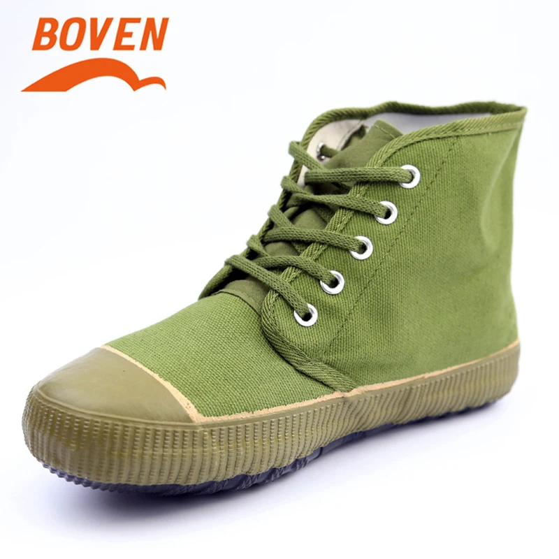  Hot Sales Army Green Man High-top Non Slip Safety Canvas Shoes Wear-resistant Rubber Farmland Worke