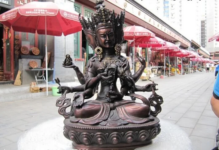 

150401 S0574 13"Tibet Pure Red Bronze Refined Ushnishavijaya Kwan-Yin Guan yin Buddha Statue