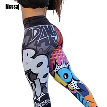 Nessaj, сексуальные леггинсы с высокой талией и принтом, женская одежда для тренировок, Мультяшные повседневные штаны, длинные штаны, пуш-ап, спортивная одежда, леггинсы