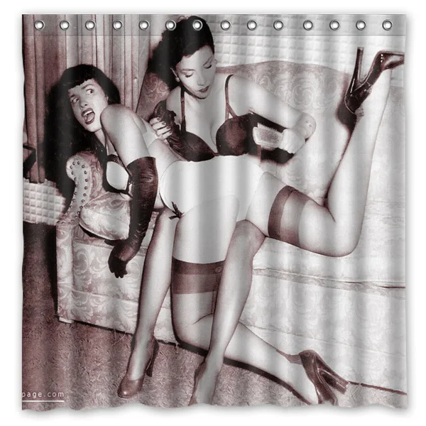 

Pin-up Bettie Page Waterproof Shower Curtain Home Bathroom Curtains with 12 Hooks Polyester Fabric Bath Curtain