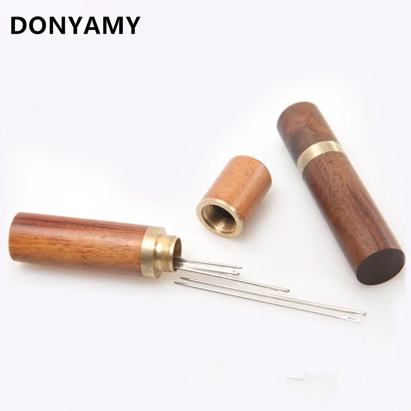 

DONYAMY Needle Storage Sewing Knitting Container Box Barrel Leather Craft Tool Needles Bottle Needlework Sandalwood Brown