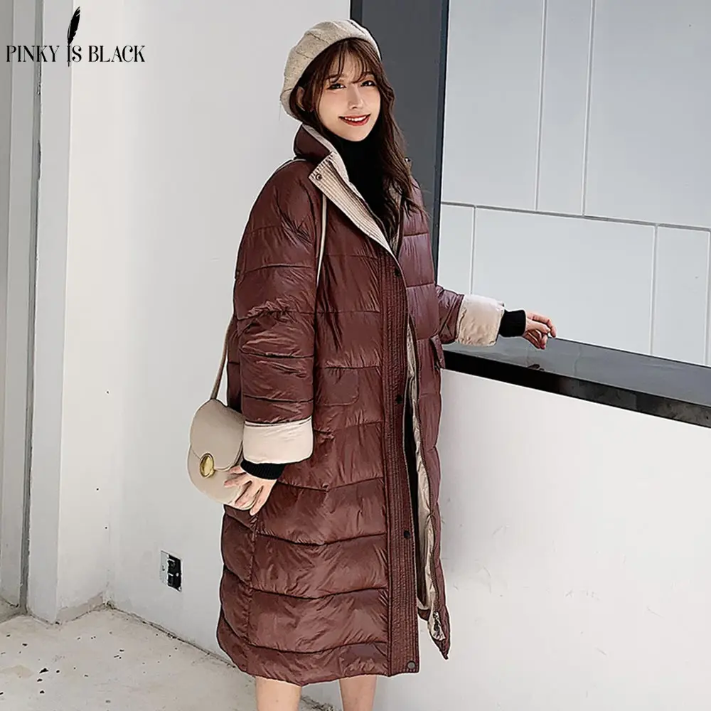 

PinkyIsBlack 2019 Winter Glossy Long Down Cotton Parka Women Jacket Coat Winter Warm Thick Parka Loose Coat Winter Women Jacket