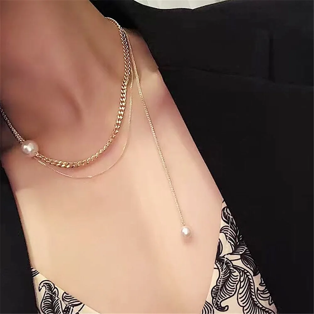 

Dominated 2019 New Fashion Pearl Multi-layer Clavicle Chain Individual design metal chain Women necklace