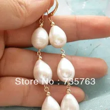 Xiuli 00140 3 линия 15 мм белый капельного пресноводного жемчуга болтаются серьги