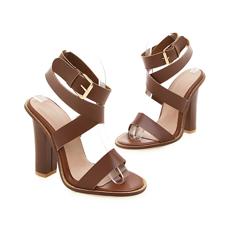 Smeeroon/Большие размеры 34-48; Летние босоножки; женские туфли на высоком квадратном каблуке с пряжкой; элегантные женские вечерние туфли; женские сандалии-гладиаторы