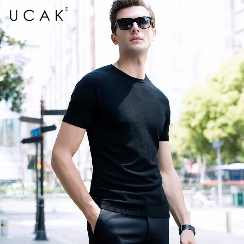 UCAK Brand Sweater Men Casual Short Sleeve O-Neck Pull Homme Pure Merino Wool Pullover Men Autumn Winter Cashmere Sweaters U3003