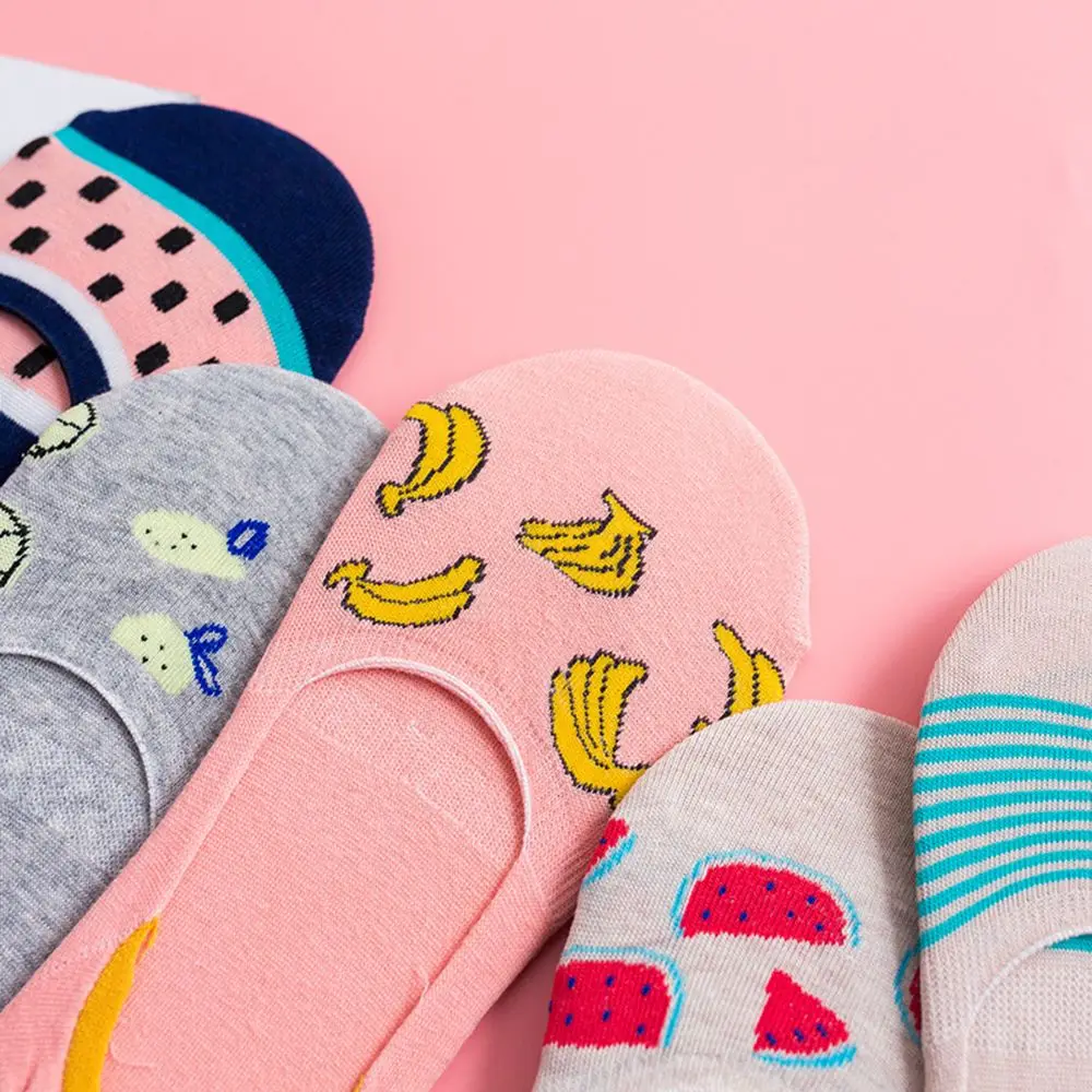 Colorful fruit Invisible Short Woman Sweat summer comfortable cotton girl women's boat socks ankle low female 1pair=2pcs