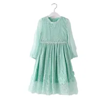 Длинное кружевное платье для выпускного вечера с милыми цветами для девочек возрастом от 3 до 12 лет, детские платья принцессы зеленое платье с длинными рукавами для свадебной вечеринки