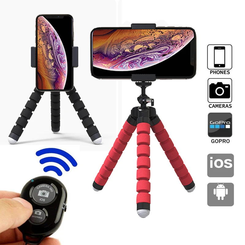 

Mini Flexible Sponge Octopus Smartphone Tripod Gorillapod Wireless Bluetooth Remote Selfie Camera Tripod With Phone Holder Clip