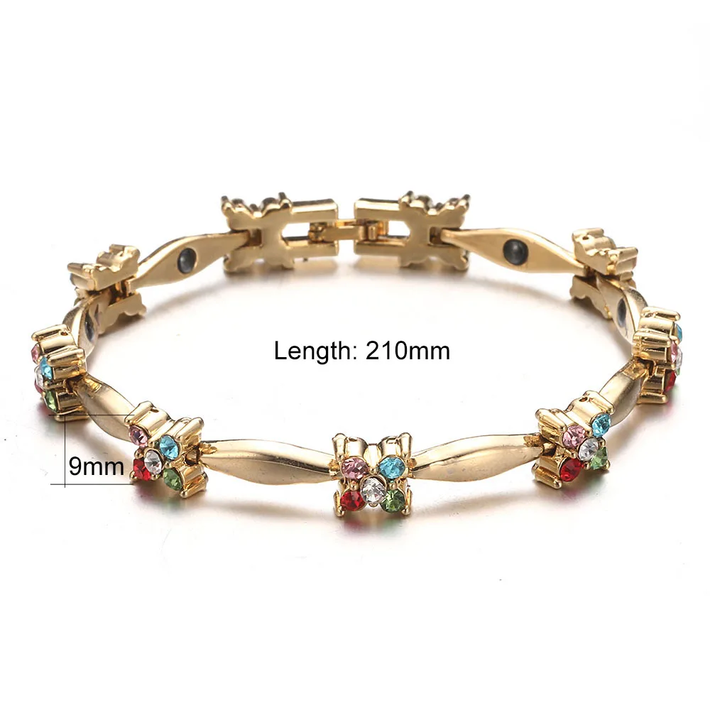 New Fashion Colorful Crystal Gem Woman Magnetic Bracelet Gold Color Copper Germanium Healing Jewelry Bio Energy Bangles