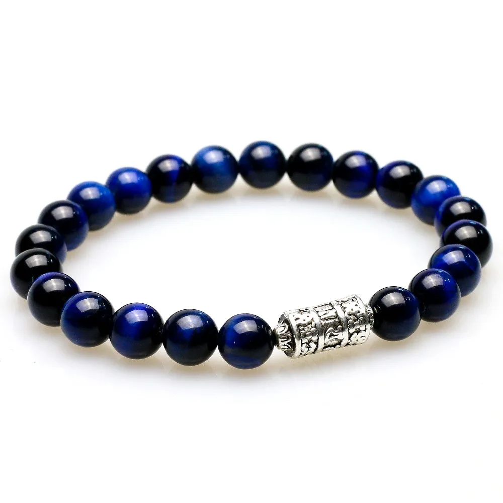 Синий тигровый глаз каменные бусины с буддистским мантром тотем Шарм браслет для