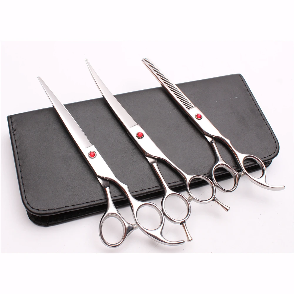 

C3002 3Pcs Suit 7" 19.5cm Customized Logo Japan 440C Cutting+Thinning Scissors+UP Curved Shears Professional Pets Hair Scissors