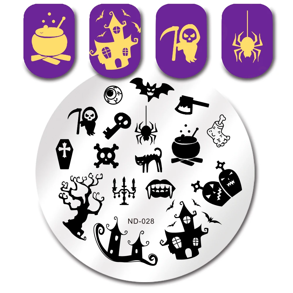 

NICOLE DIARTY Halloween Spider Ghost Stamp Template Round Manicure Nail Art Stamping Image Plate ND-028