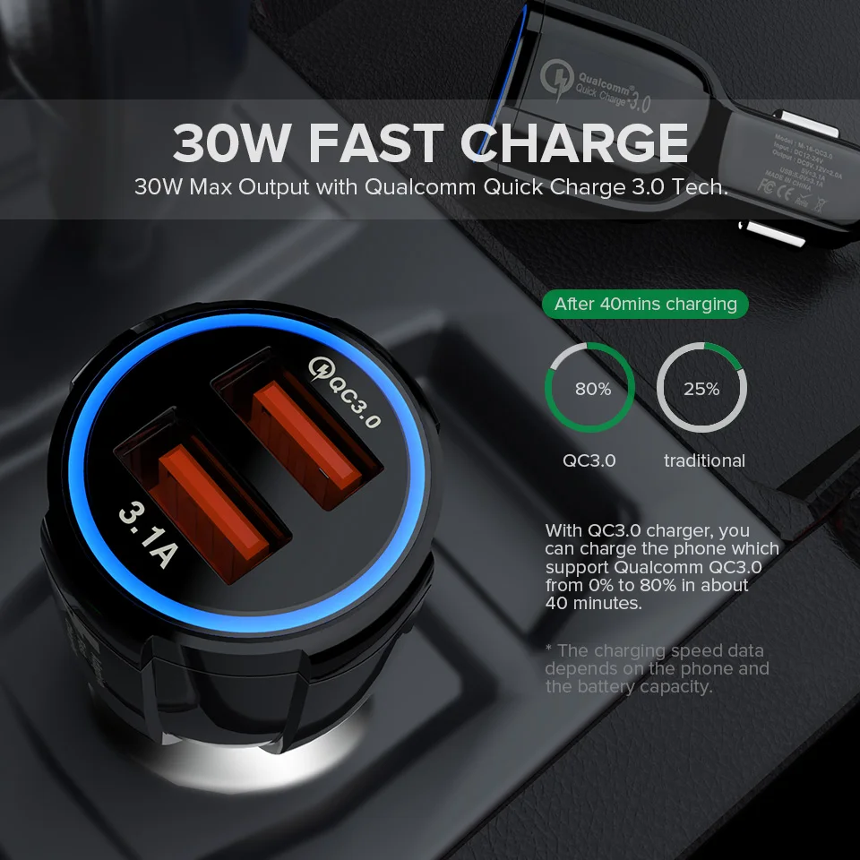 Venroii العالمي شاحن سيارة الهاتف المحمول سريعة تهمة QC 3.0 المزدوج USB مهائي كابلات ل فون XR XS Xiaomi هواوي P30 سامسونج Venroii العالمي شاحن سيارة الهاتف المحمول سريعة تهمة QC 3.0 المزدوج USB مهائي كابلات ل فون XR XS Xiaomi هواوي P30 سامسونج