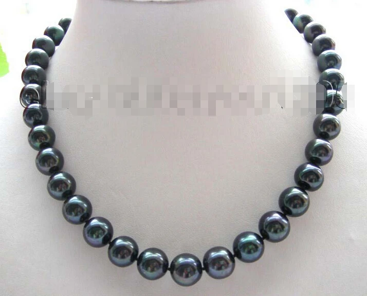 

Natural 12mm Perfect Round Black Pearl Necklace Zircon!