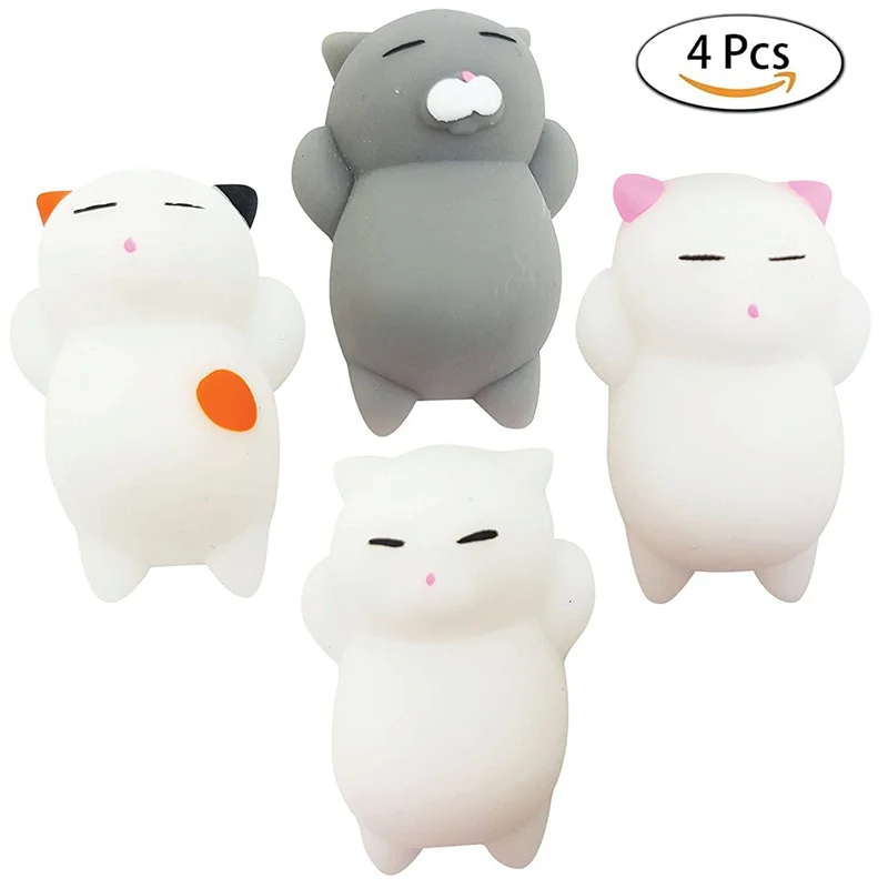 

4 PCS Cute Mochie Squishy Cat Slow Rising Squeeze Healing Fun Kawaii Kids Adult Toys Squishy Panda Phone Key Chain Strap