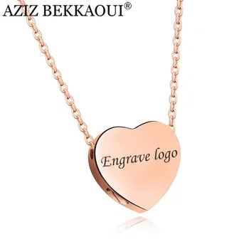 

AZIZ BEKKAOUI Clavicle Women Necklace Engrave Name Logo Stainless Steel Heart Pendant Necklaces For Women Install Small Things