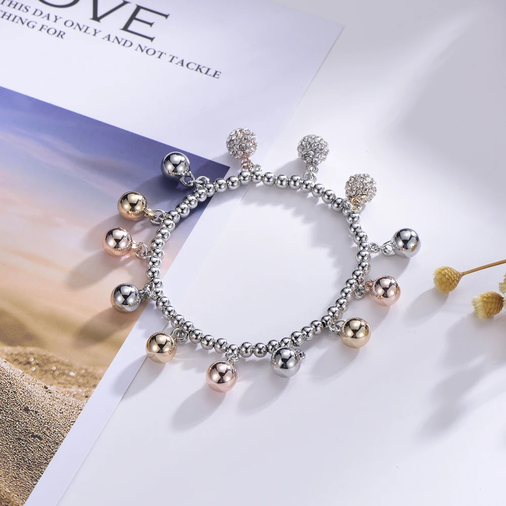 Шарм Серебряный Круглый Кулон-кристалл браслет для женщин дети золотой шар Богемия эластичный прозрачный браслет цепочка браслет подарок