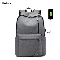 Uwkea Обувь для мальчиков/Обувь для девочек Бизнес рюкзак Для мужчин холст Водонепроницаемый USB зарядка большой Ёмкость ноутбук Mochila
