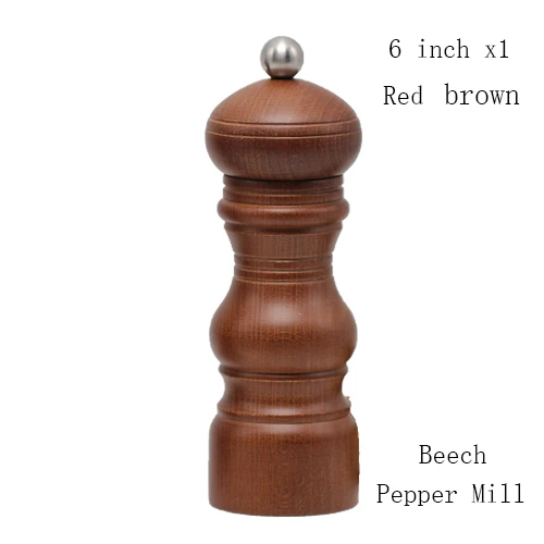 Brown 6 дюймов мельница для соли и перца кофейные мельницы из цельного дерева Кухня емкость для приправ шлифовальная машина Керамика шлифовальный Кухня барбекю мельницы стиль - Цвет: Brown
