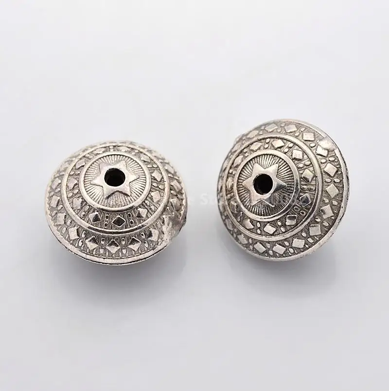 

Jewelry Findings Antique Silver Tone Flat Round Tibetan Silver Beads, about 23mm in diameter, 16mm thick