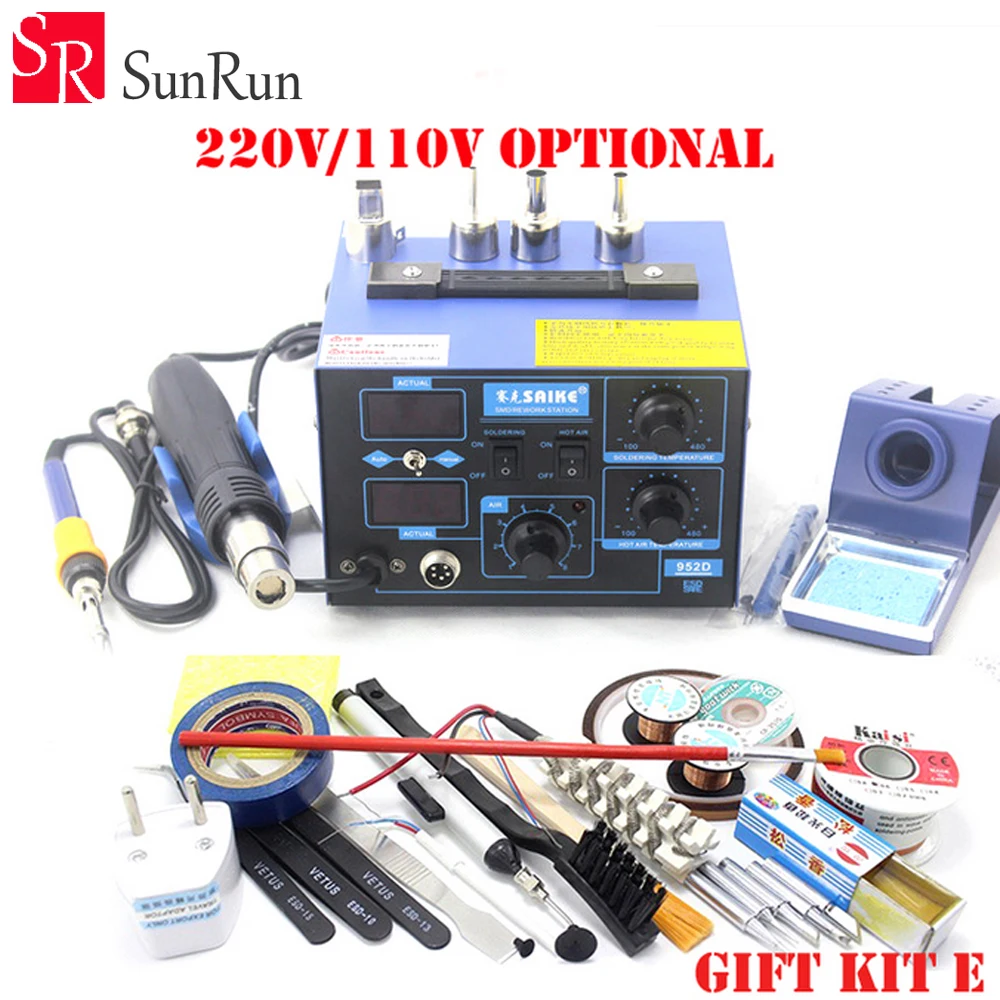 

Free Shipping Best selling Gift KIT E Saike 952D 2 in 1 Hot air gun Soldering Iron rework Soldering station 220V /110V
