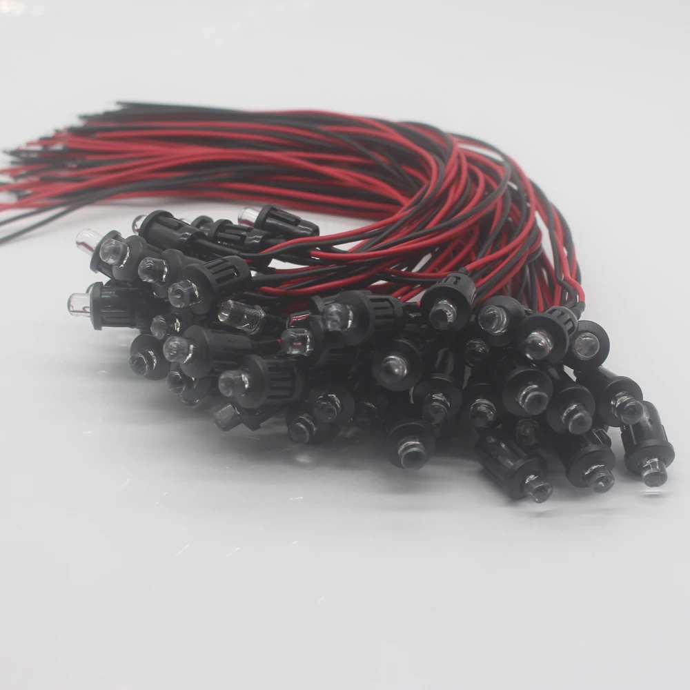 

3V 5V 12V 5MM LED Diode Light Clear 20cm Cable Pre-Wired With Plastic Holder