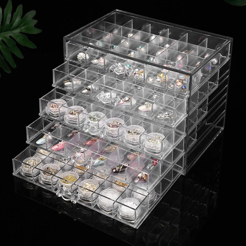 2019NEW 120 Grids Nail Decoration Sequence Organize Box Transparent Empty Nail Art isplay Holder Case Manicure Tool