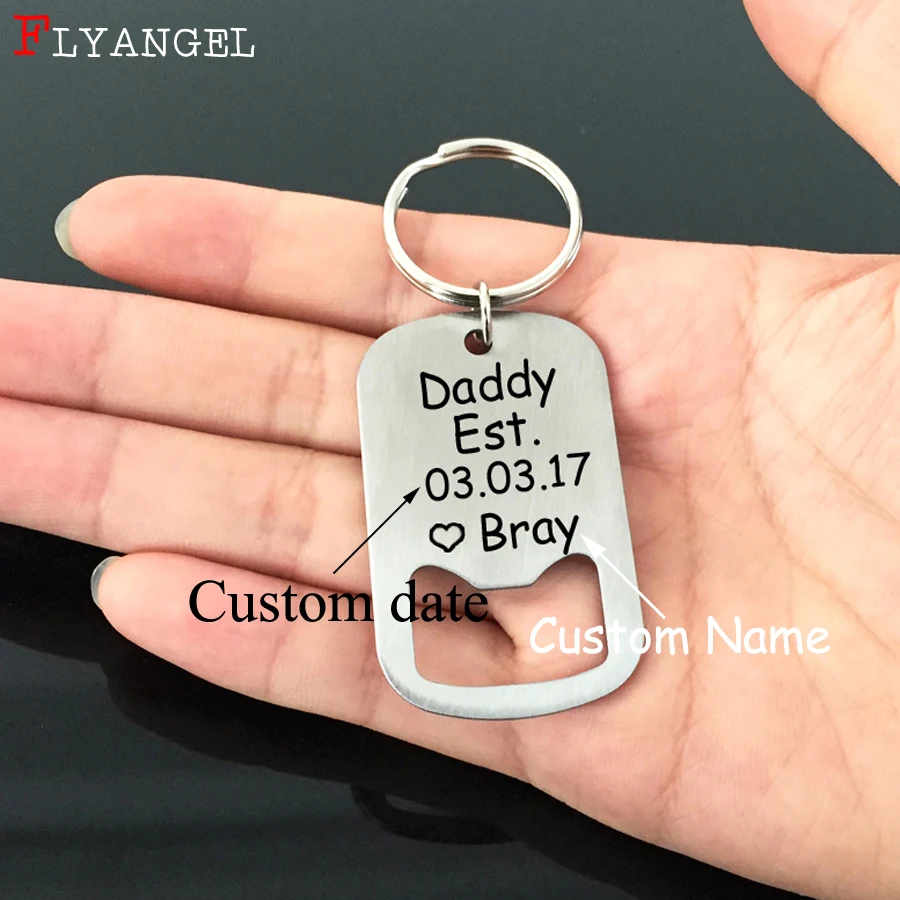 

Custom Engraved Baby Name And Birth Date Keyring Personalized Bottle Opener Keychain For Daddy Day Father's Day Gift Key Chain