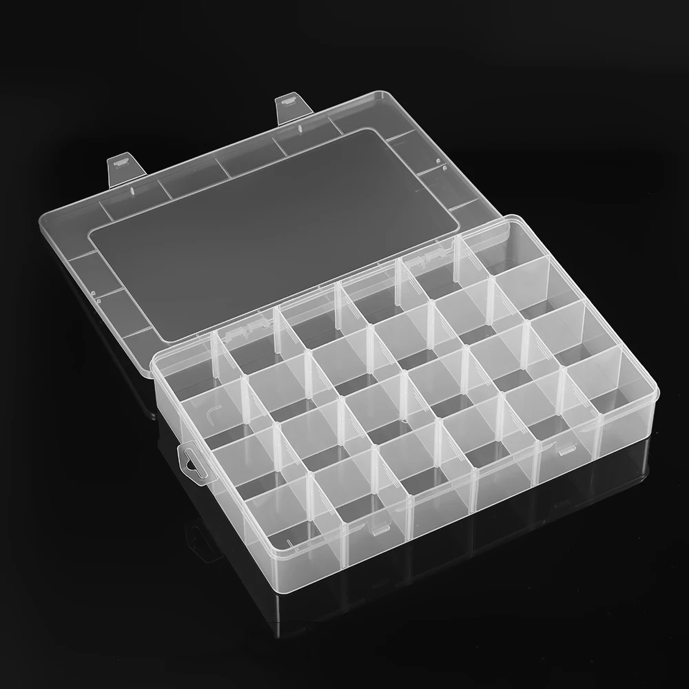

24 Transparent Large Adjustable Plastic Storage Containers Jewelry Bead Bathroom Accessories Tools Organizer Box