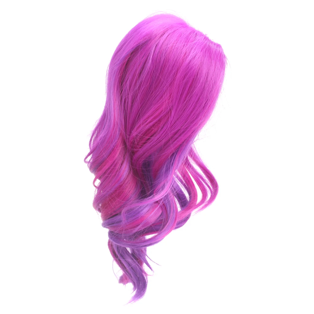 32cm Full Head Purple Curly Hair Wig Hairpiece Heat Resistant for 18'' Girl Dolls DIY Making Accessories Fuchsia