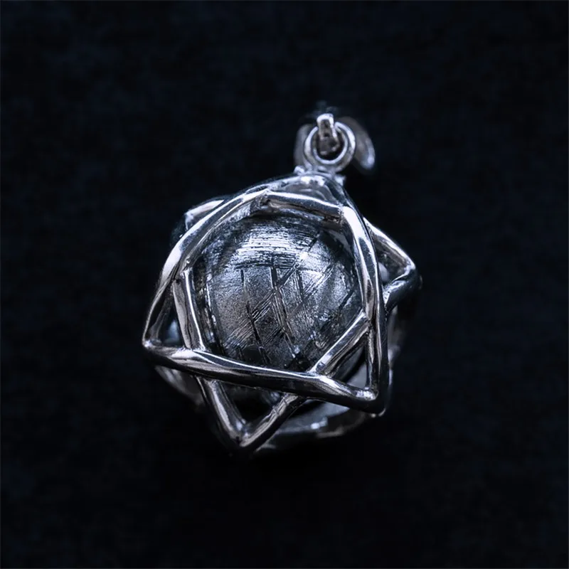 Genuine Moldavite Gibeon Iron Meteorite Gemstone 925 Sterling Silver Fine Jewelry Pendant 10mm Bead Ball 7 Grams AAAAA (1)