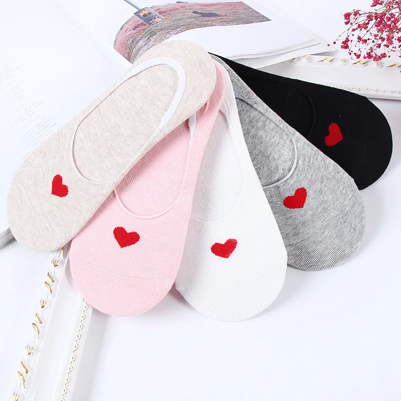 5pairslot 5 Colors Spring Summer Hot Fashion Comfortable Ankle Short Boat Socks Women Breathable Soft Knitted Cotton Heart 15