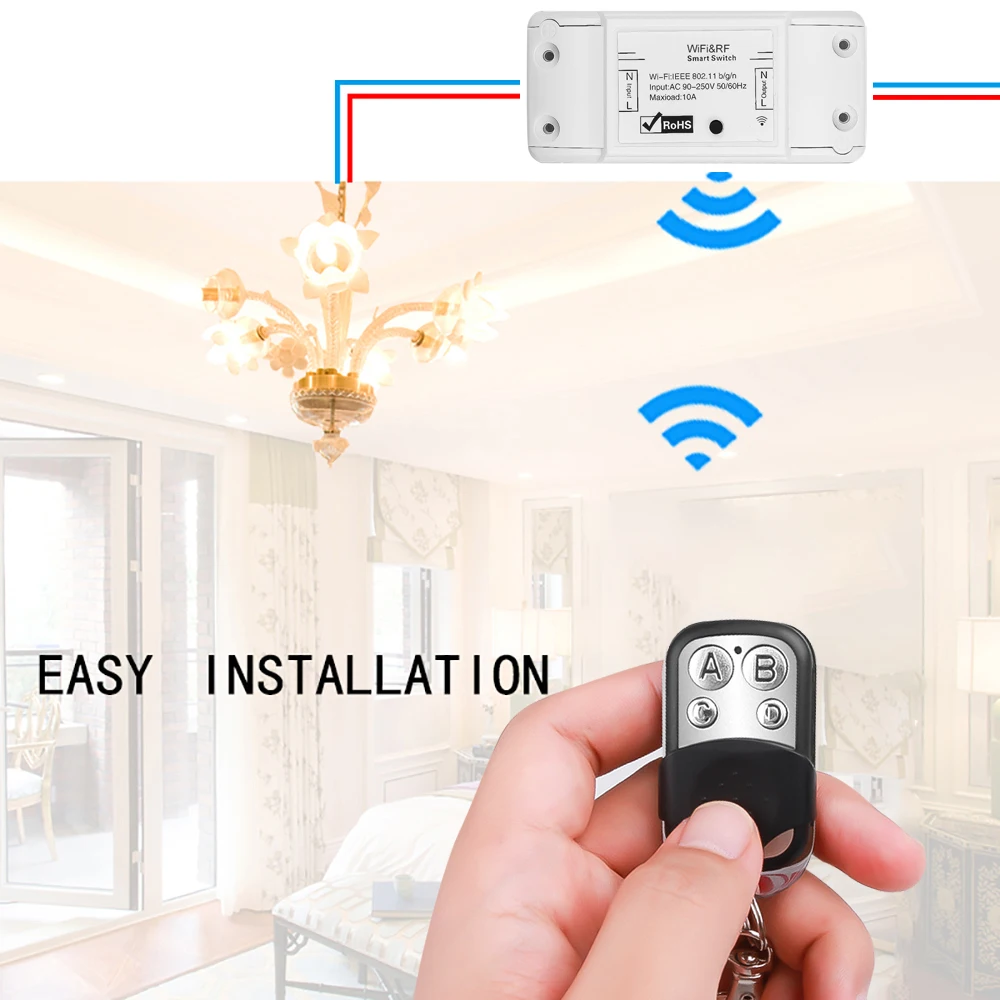 10A 220 V Wifi переключатель радиочастотный приемник беспроводной выключатель света 433 mhz пульт дистанционного управления интеллектуальный Автомобильный ключ управления Лер 4 кнопки