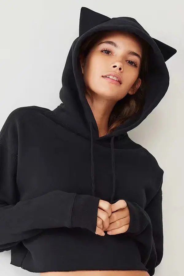 New style brand 2019 early autumn new women's hooded black and white solid color New style brand 2019 early autumn new women's hooded black and white solid color