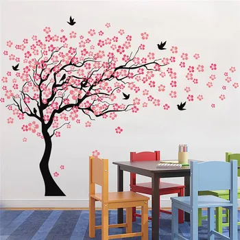 

Carved Large Sakura Tree Kids Room Wall Decals Children Nursery Art Vinyl Mural Bedroom Wall Stickers Carved Tree Wall paper