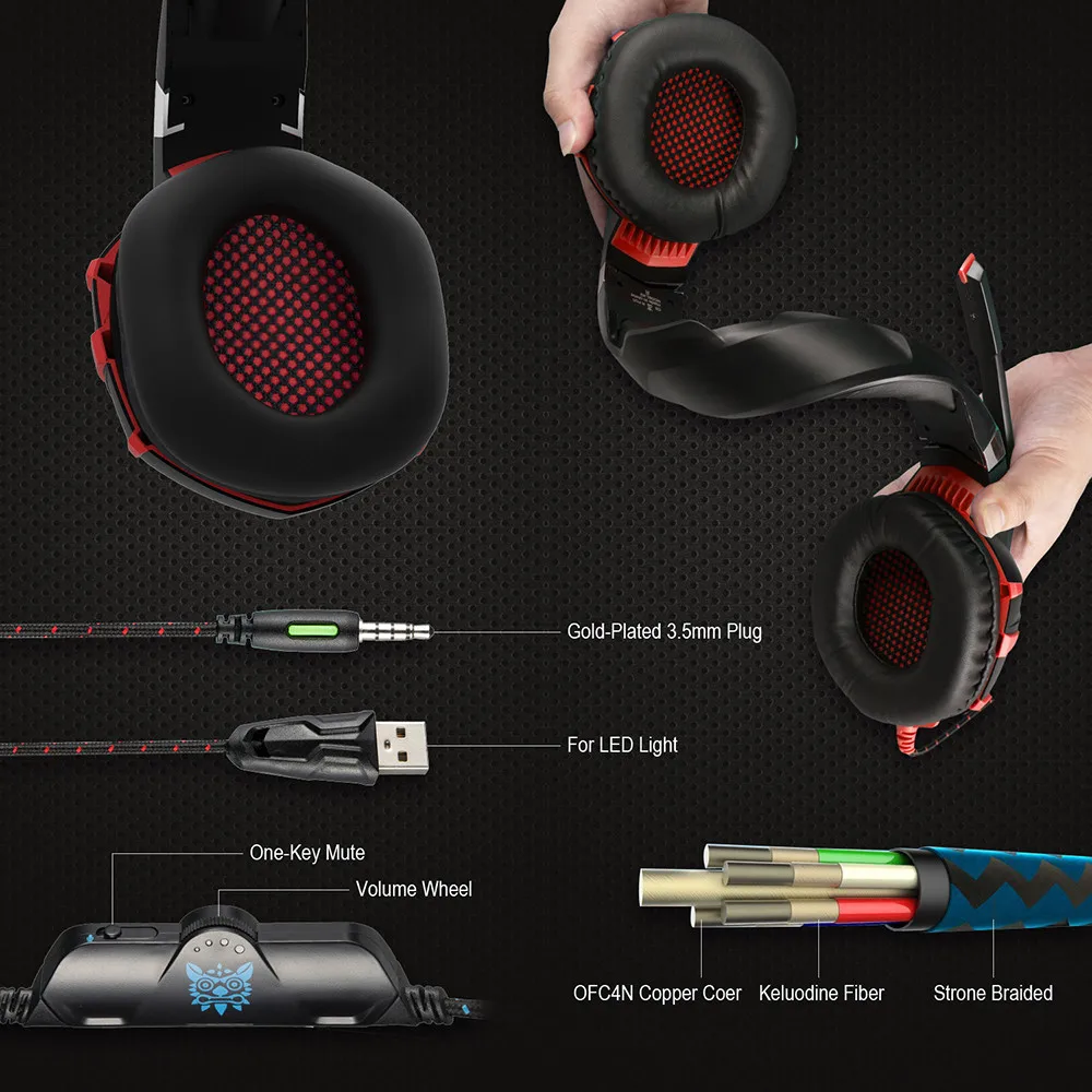 ONIKUMA K2 7.1 Surround Sound USB Gaming Headset Casque Wired PS4Xbox One Headphoes with Microphone Volume Control for Computer (5)