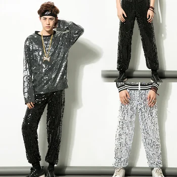 

Modern Jazz Stage Clothes For Singers Men Sequin Pants Trousers Male Hip Hop Dance Clothing Performance Street Dancewear DN2926