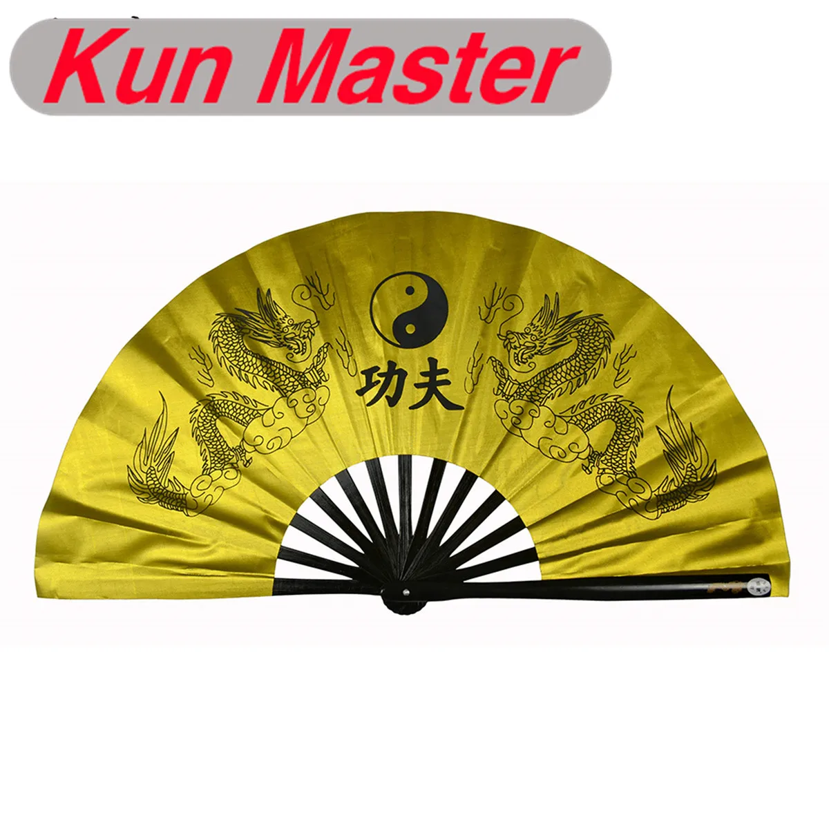 

Bamboo Kung Fu Fighting Fan, Martial Arts Practice Performance Fan,Wu Shu Fan, Double Dragon (gold)