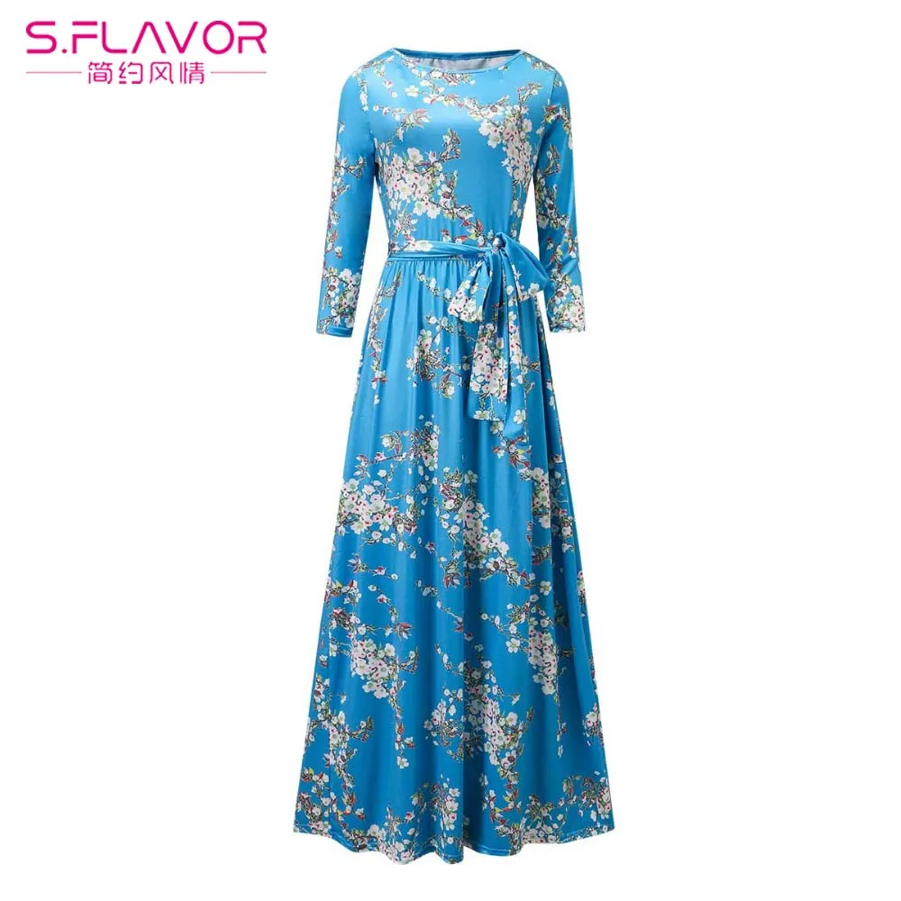 

Women Spring Autumn Vintage Dress Women Fashion O-Neck Floral Print Maxi Dresses Sexy Long Party Dress Vestidos plus size